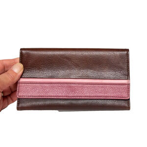 Large Trifold Cowhide Leather Wallet OSGOODE MARLEY Brown Expresso RDIF Lined